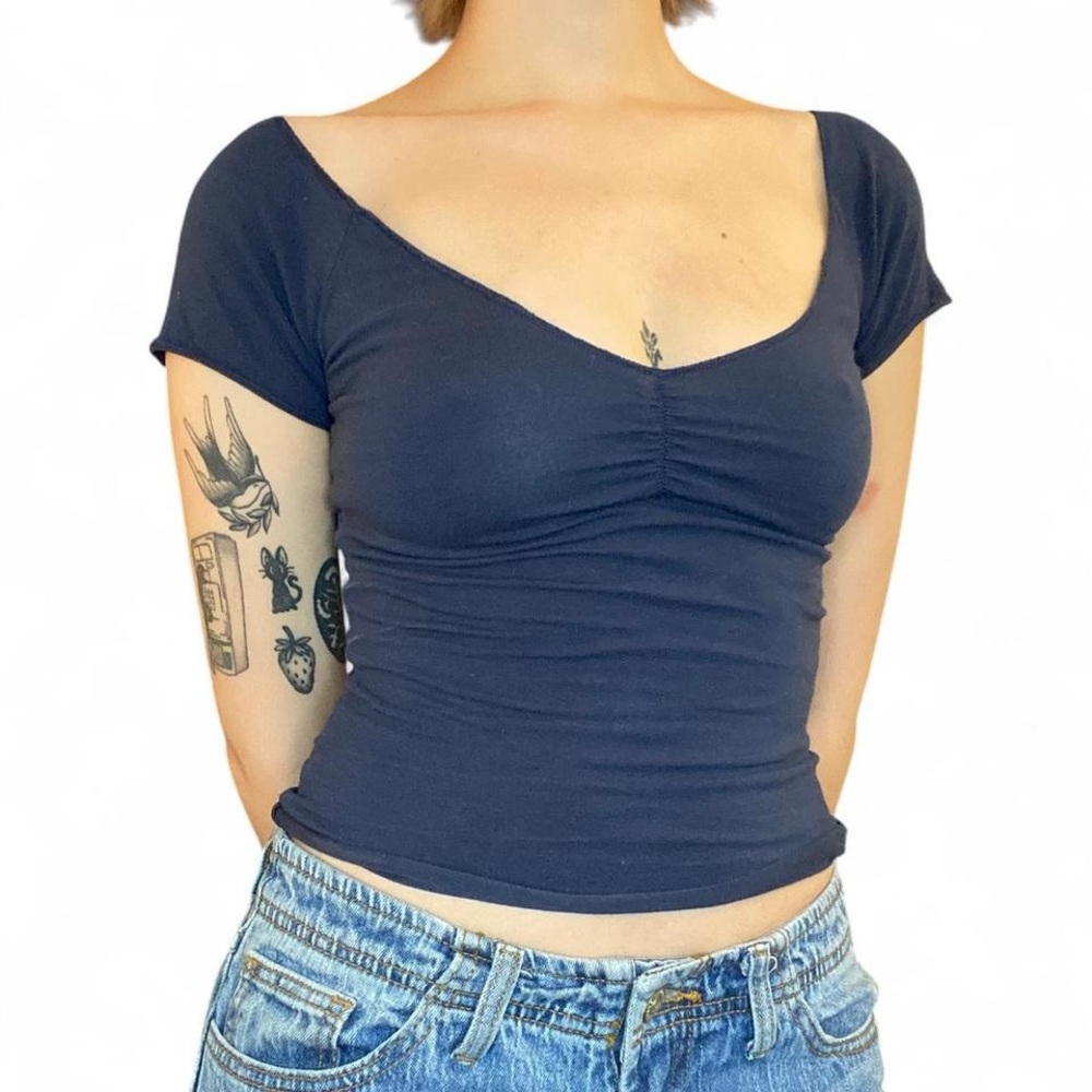 Brandy Melville Navy Ruched Top